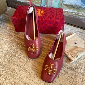 Tory Burch Red Leather Flats with Gold Logo